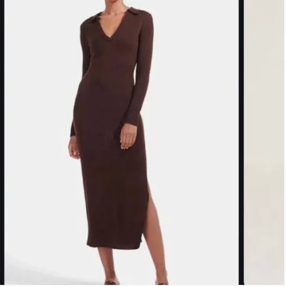 Staud Crown Polo Maxi Dress Wool Blend $275 with Stretch in Brown, Size Small - Picture 4 of 11